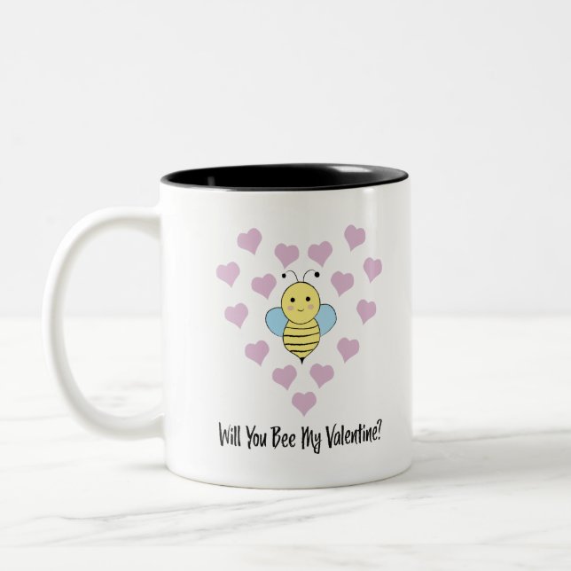Funny Will You Bee My Valentine Two-Tone Coffee Mug (Left)