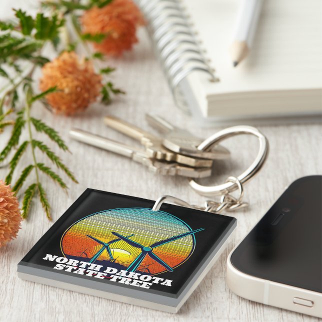 Funny Wind Turbines State Tree Key Ring (Front Right)