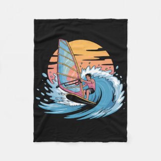 Funny Windsurfing Art For Men Women Windsurfer Win Fleece Blanket