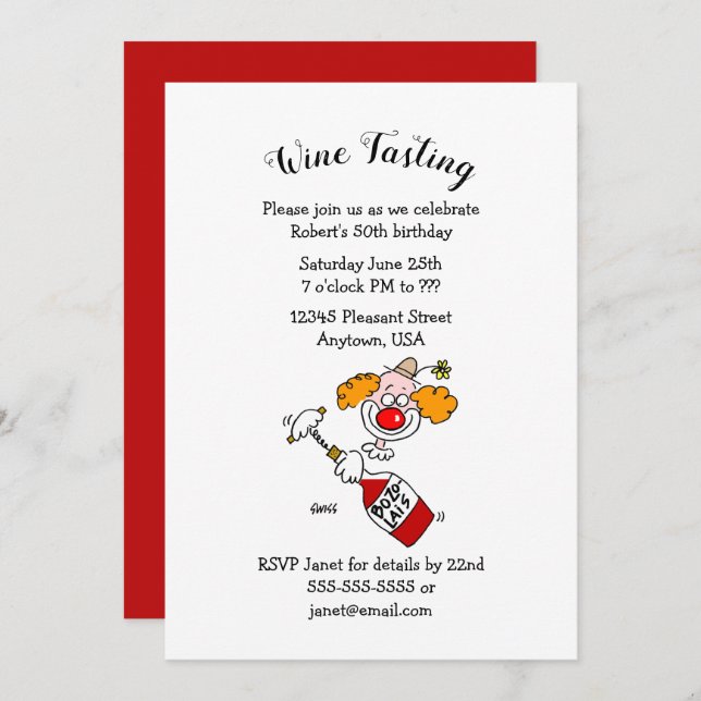 Funny Wine Aficionado Birthday Party Invitations (Front/Back)