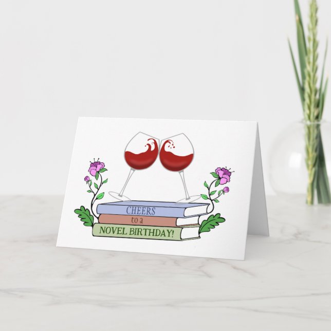 Funny Wine and Book Lover Birthday Card (Front)