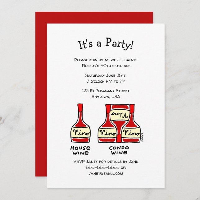 Funny Wine Birthday Party Invitations (Front/Back)