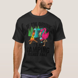 Funny Wine Camping  For Drunk Men Women Flamingo L T-Shirt