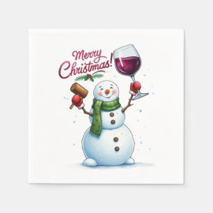 Funny wine drinking snowman Holiday party Napkin
