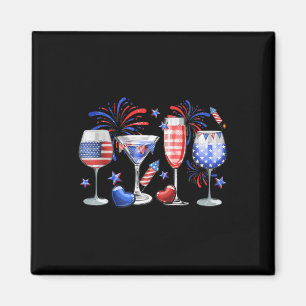 Funny Wine Gl Red White Blue Firework Happy 4th Of Magnet