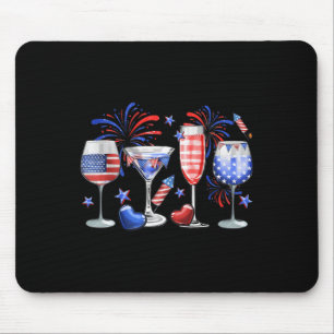 Funny Wine Gl Red White Blue Firework Happy 4th Of Mouse Pad