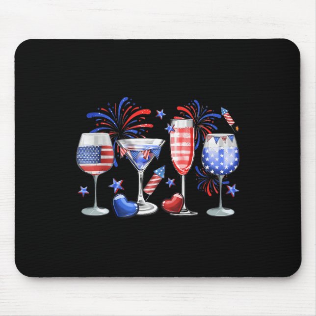 Funny Wine Gl Red White Blue Firework Happy 4th Of Mouse Pad (Front)