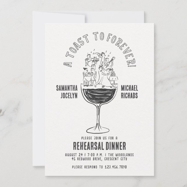 Funny Wine Glass Rehersal Dinner Party Invitation (Front)