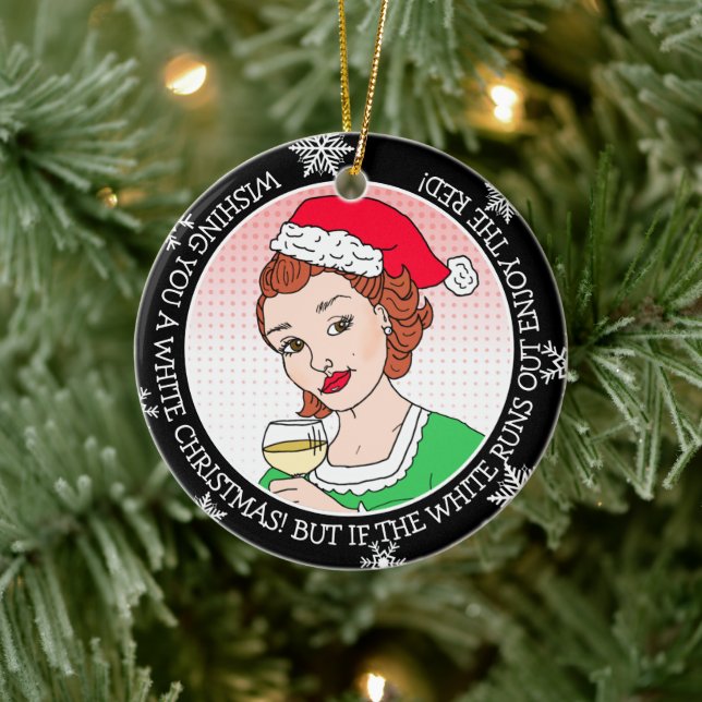 Funny Wine Humour Retro Lady  Christmas Ceramic Ornament (Tree)