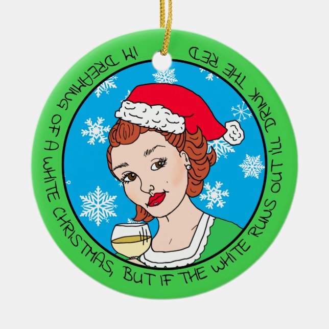 Funny Wine Humour Retro Lady  Christmas Ceramic Ornament (Front)