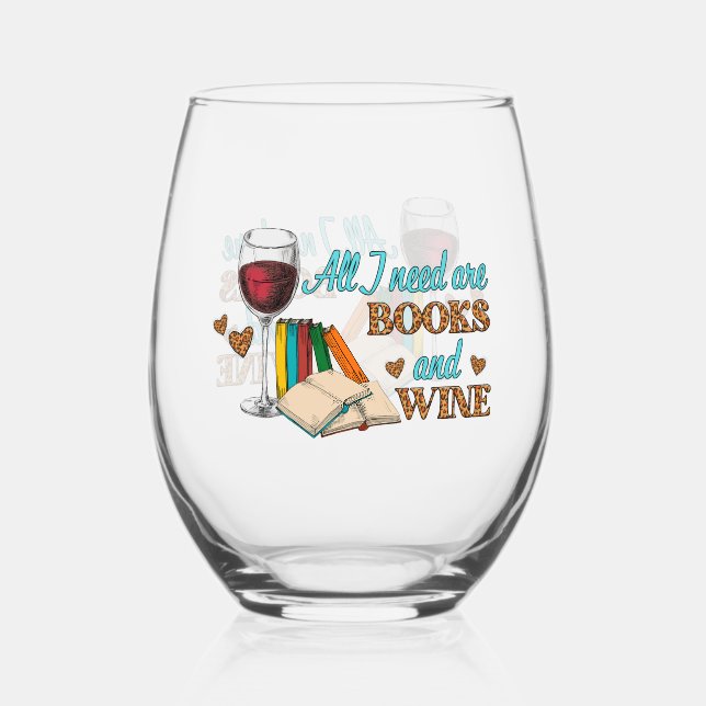 Funny Wine Lover/Books Stemless Wine Glass (Front)