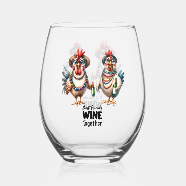 Funny Wine Lover/Chicken  Stemless Wine Glass (Front)