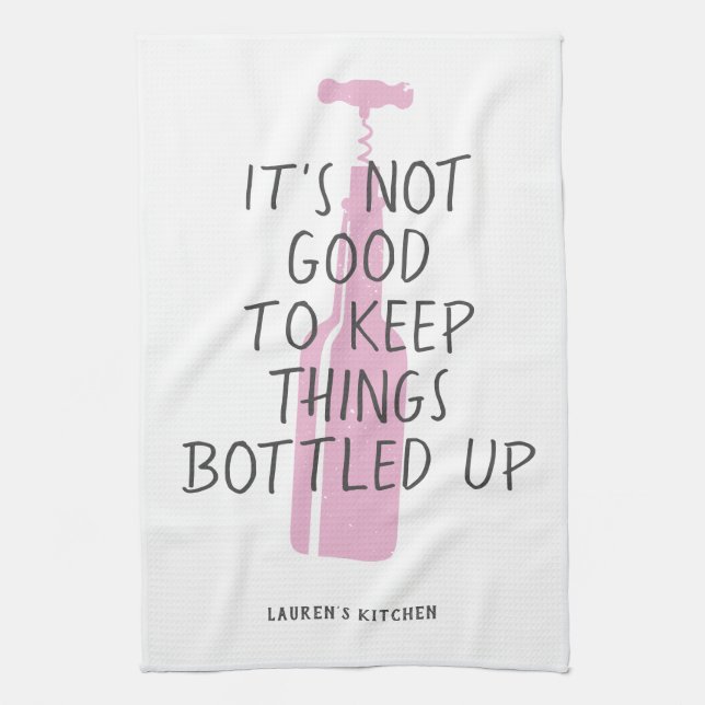 Funny Wine Lover Custom Name Stylish Gift Tea Towel (Vertical)