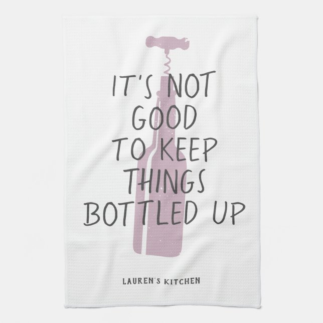 Funny Wine Lover Custom Name Stylish Gift Tea Towel (Vertical)