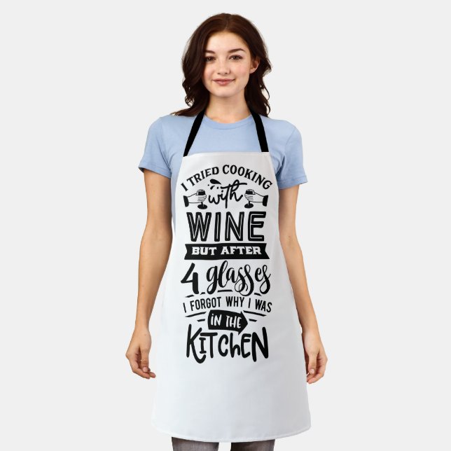 Funny Wine Lovers Quote About Cooking Kitchen  Apron (Worn)