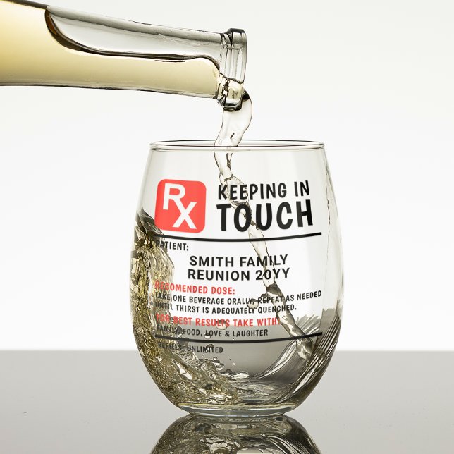 Funny Wine Prescription Family Reunion Custom Text Stemless Wine Glass (Creator Uploaded)