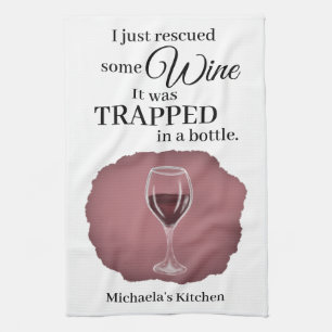 Funny Wine Quote Humour Cute Tea Towel