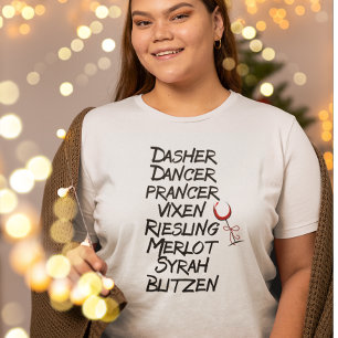 Funny Wine Reindeer Names Christmas Holiday T-Shirt