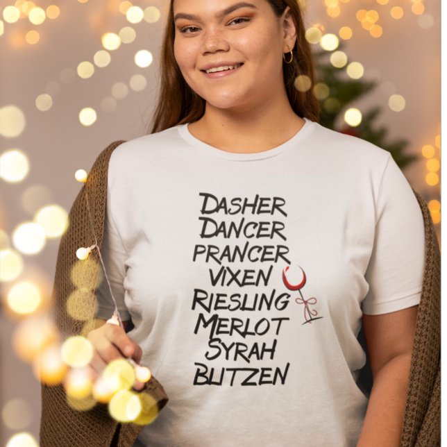 Funny Wine Reindeer Names Christmas Holiday T-Shirt