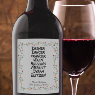 Funny  Wine Reindeer names Christmas Lights Label