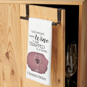 Funny Wine Saying Quote Rescued From Bottle Tea Towel