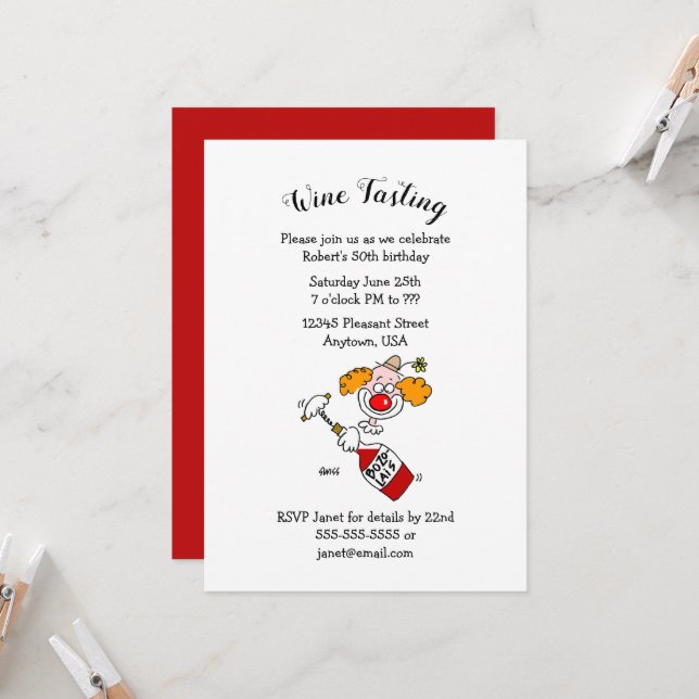 Funny Wine Tasting Birthday Party Invitations (Front/Back In Situ)