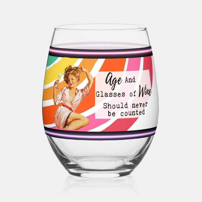 Funny Wineglass Best Friend Gift "Age/Wine" Stemless Wine Glass (Front)