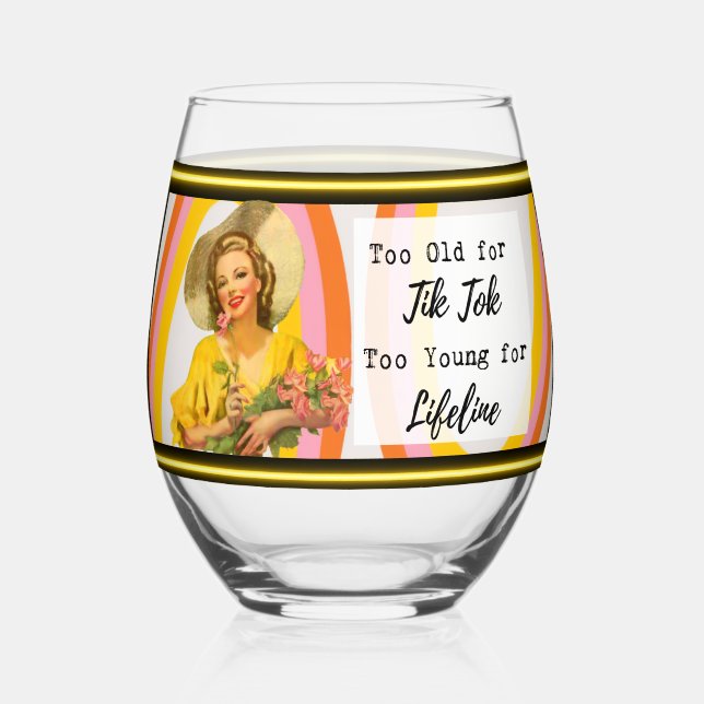 Funny Wineglass Best Friend Gift "Tik Tok" Stemless Wine Glass (Front)