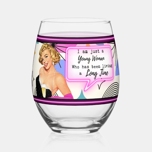 Funny Wineglass Best Friend Gift "Young Girl" Stemless Wine Glass (Front)