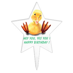 Funny Winging Yellow Duck Cake Topper - Your Text