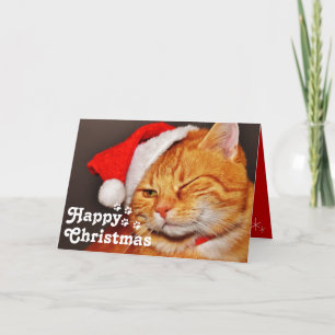 Funny Wink Cat Santa&Happy Christmas Unique    Car Card