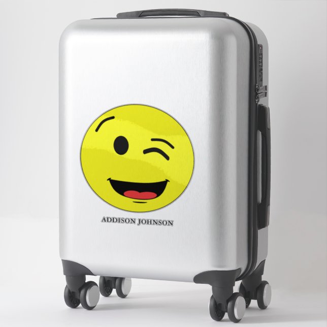 Funny Wink & Smile Emoji Yellow Face Add Name 14" (Suitcase)