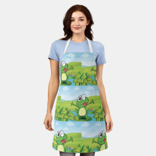 Funny Winking Frog on Lily Pad Pond Apron