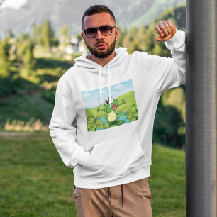 Funny Winking Frog on Lily Pad Pond Hoodie
