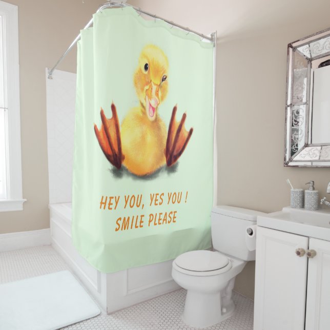 Funny Winking Yellow Duck Shower Curtain Your Text (In Situ)
