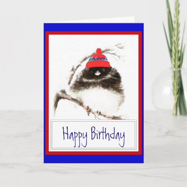 Funny Winter Birthday with Cute Winter Chilly Bird Card (Front)