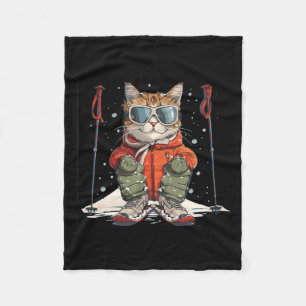 Funny Winter Cat With Cross-country Skiing For Hol Fleece Blanket