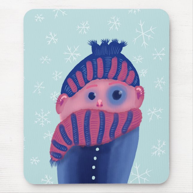 Funny winter character with hat and scarf mouse pad (Front)