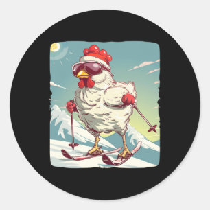 Funny Winter Chicken With Cross-country Skiing Scu Classic Round Sticker