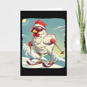 Funny Winter Chicken With Cross-country Skiing Sho Card