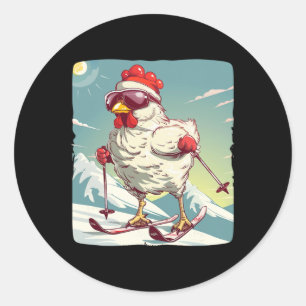 Funny Winter Chicken With Cross-country Skiing Sho Classic Round Sticker
