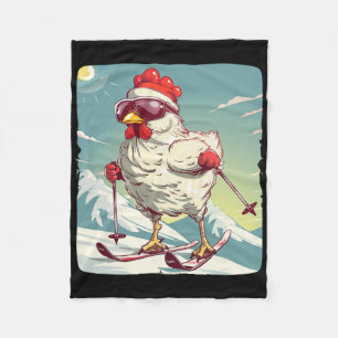 Funny Winter Chicken With Cross-country Skiing Sho Fleece Blanket
