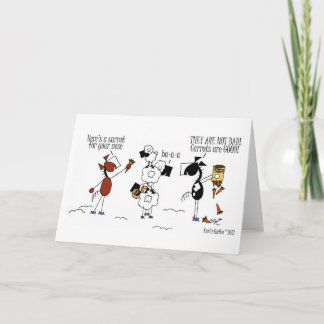 Funny Winter Horse & Sheep Snowman Cartoon Card