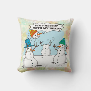 Funny Winter Snowmen Cartoon Cushion