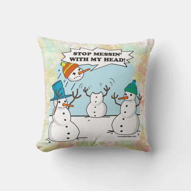 Funny Winter Snowmen Cartoon Cushion (Front)
