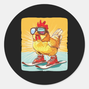 Funny Winter Sport Costume For Chicken And Skiing Classic Round Sticker
