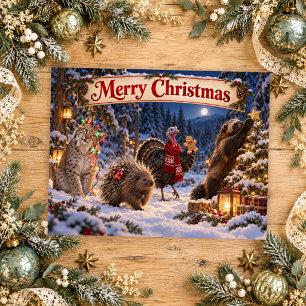 Funny Winter Wildlife Christmas Holiday Postcard
