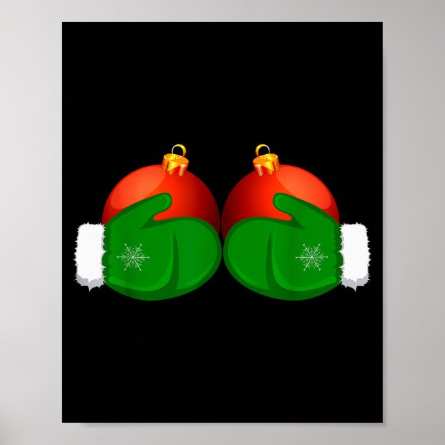 Funny Winter Women's Tee Mittens Holding Xmas Ball Poster (Front)