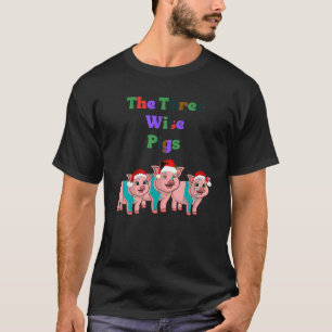 Funny Wise Christmas Pigs Colourful Xmas Pig T-Shirt