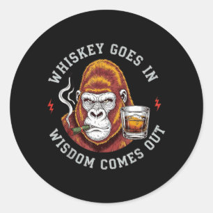 Funny Wise Monkey Drinking Humour Design for Men Classic Round Sticker